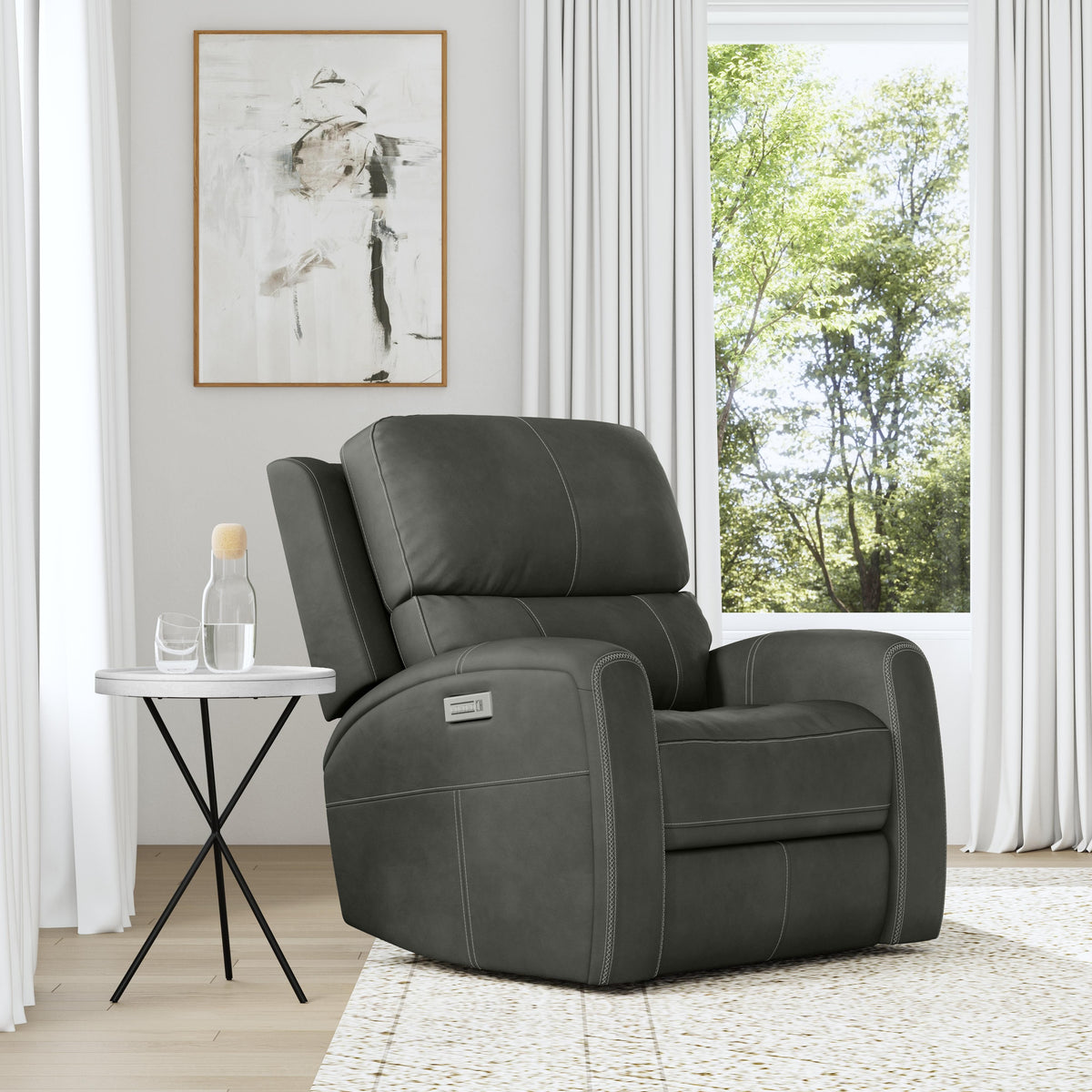 Linden Power Recliner With Power Headrest & Lumbar - Charcoal | Flexsteel