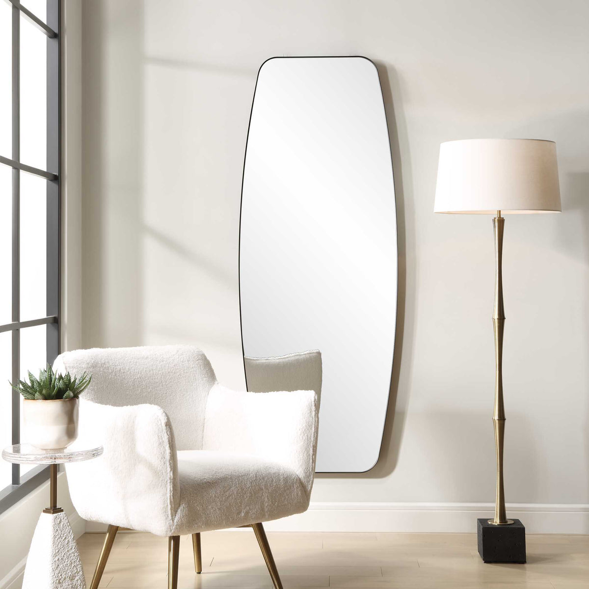 Caspian Curved Black Dressing Mirror by Uttermost - View 3