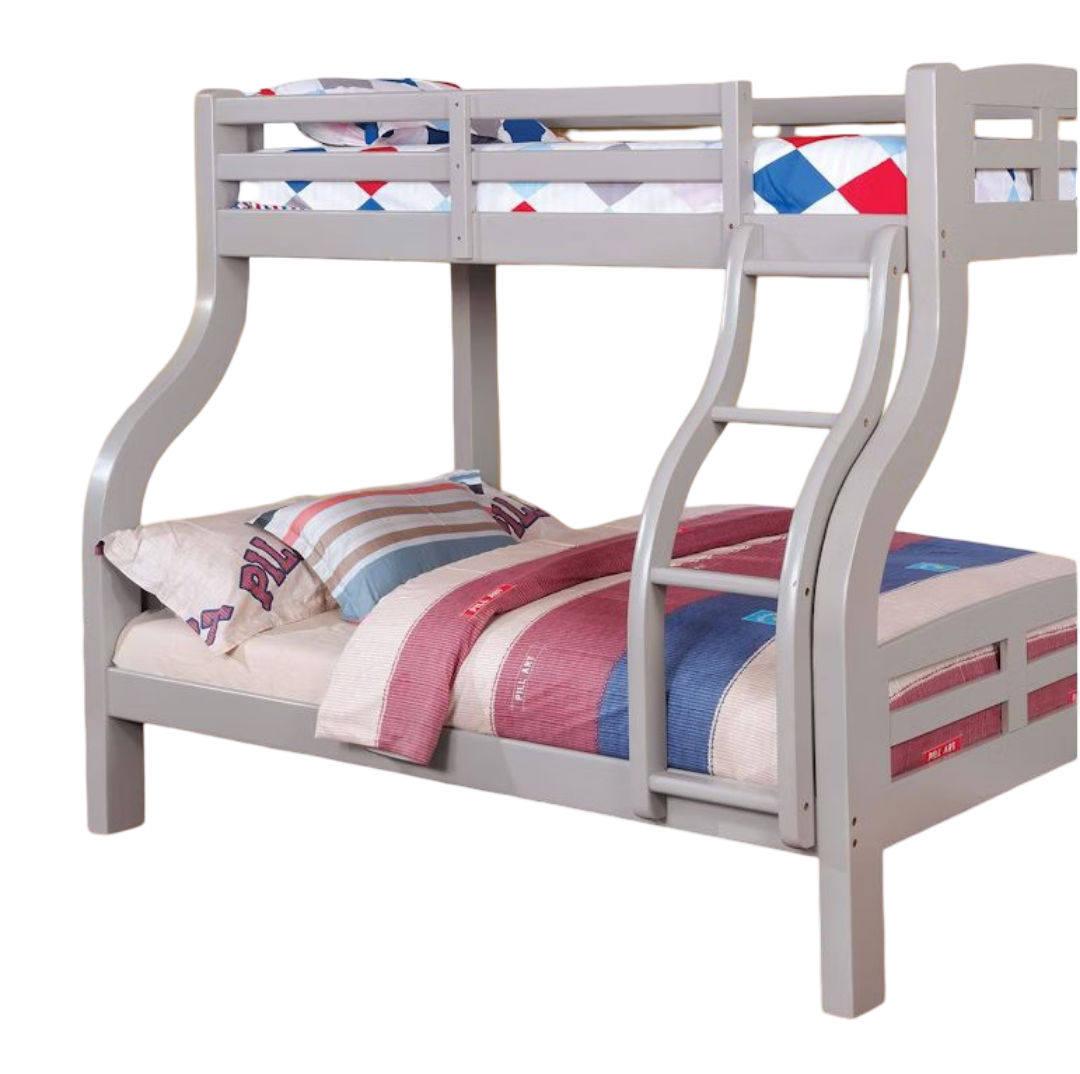 Transitional Style Twin Over Full Bunk Bed Attached Curved Ladder Upper Bed Rails Bold & Curved Wood Design - sold by Home Elegance USA
