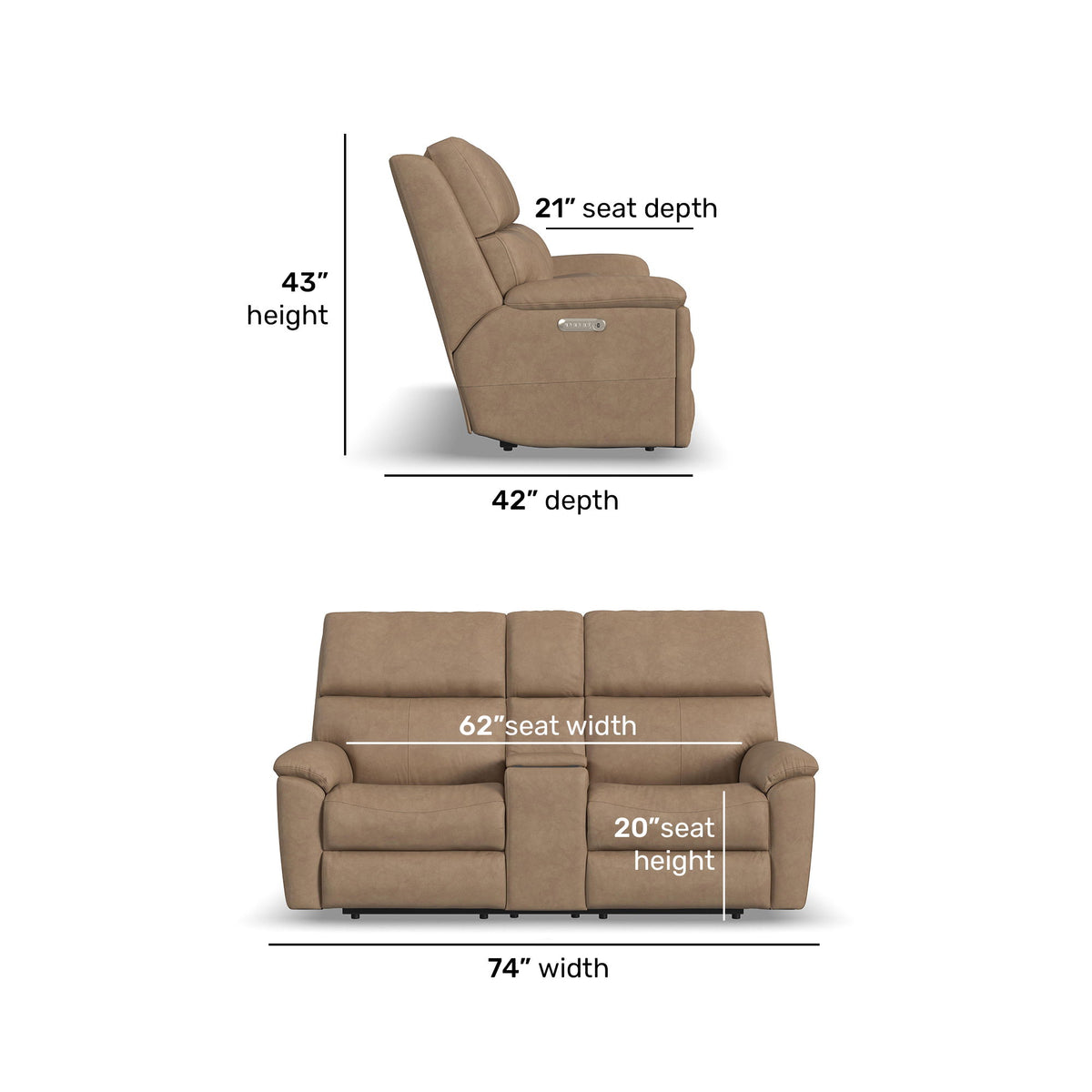 Porter Power Reclining Loveseat With Console, Power Headrest, & Lumbar | Flexsteel