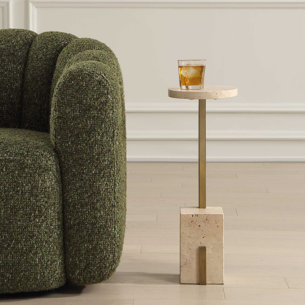 Feranno Travertine Accent Table Brass - Gold by Uttermost - View 4