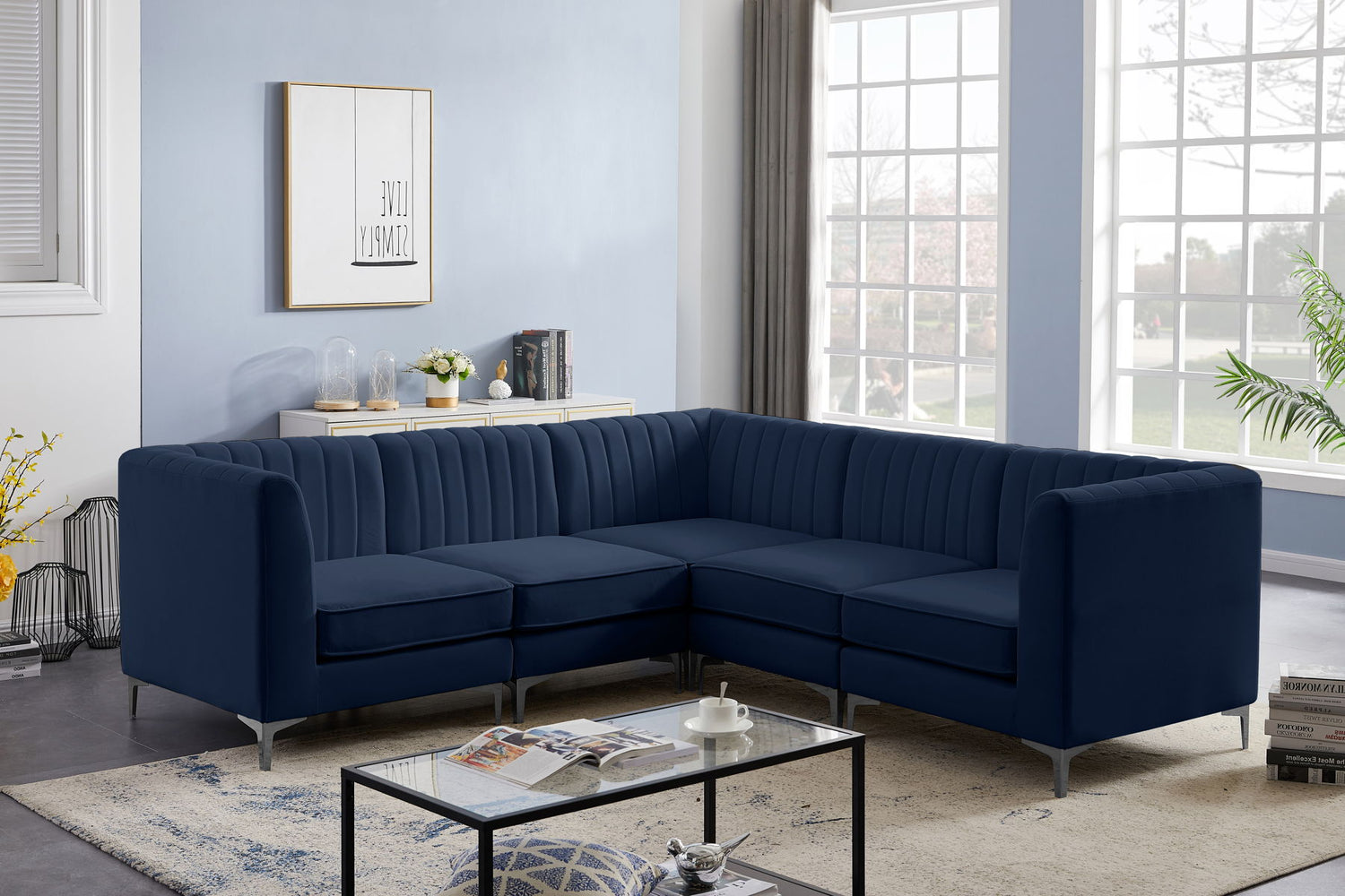 Alina - Modular Sectional 5 Piece - Navy | Home Elegance USA