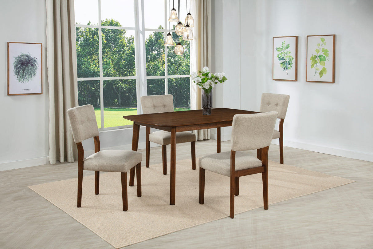 Mid-century Modern 5pc Dining Set Rectangular Table Warm Wood Finish Upholstered Chair Brown Wooden Dining Room Furniture - sold by Home Elegance USA
