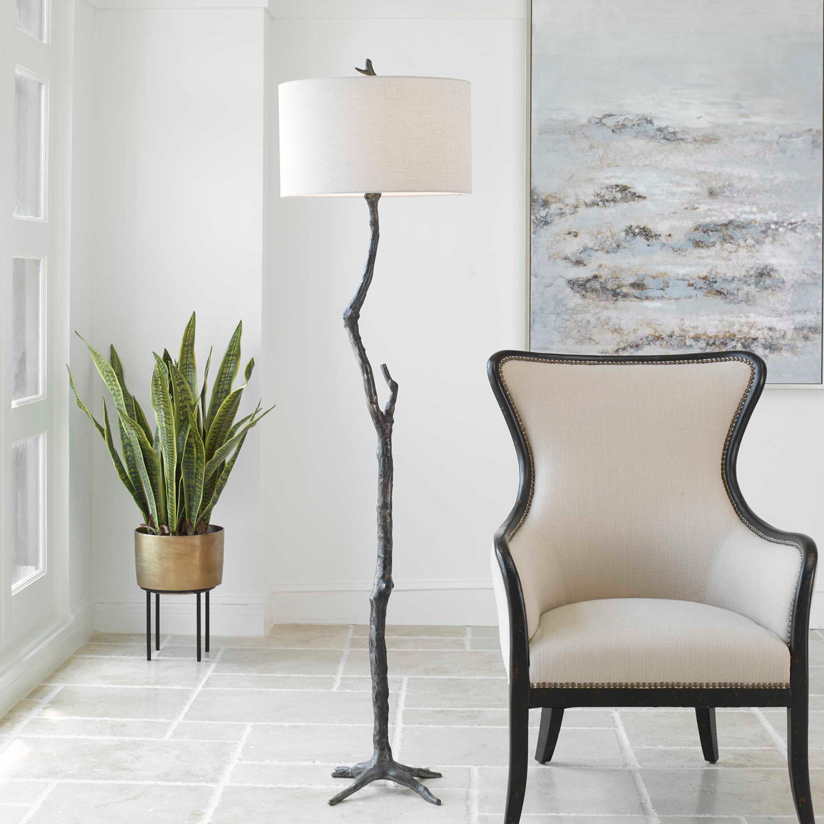 Spruce Rustic Floor Lamp - Black / White by Uttermost - View 2