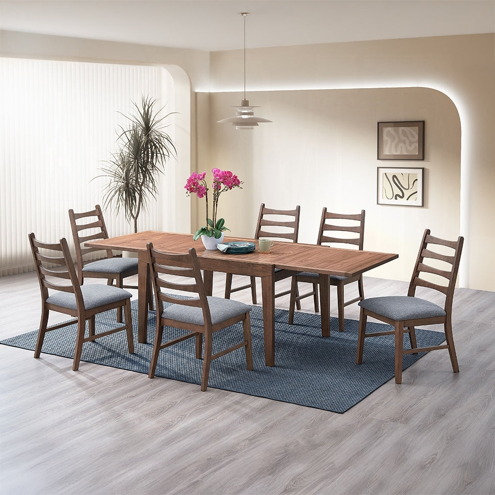Juego de comedor de 7 piezas con acabado nogal, mesa extensible y 6 sillas, color gris oscuro, muebles de madera para cocina moderna.