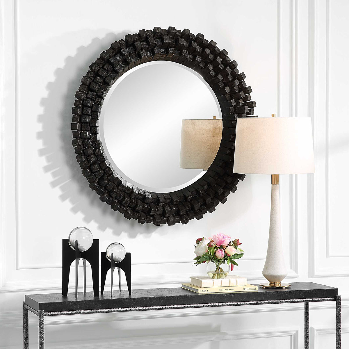 Circle Of Piers Round Mirror - Black by Uttermost - View 3