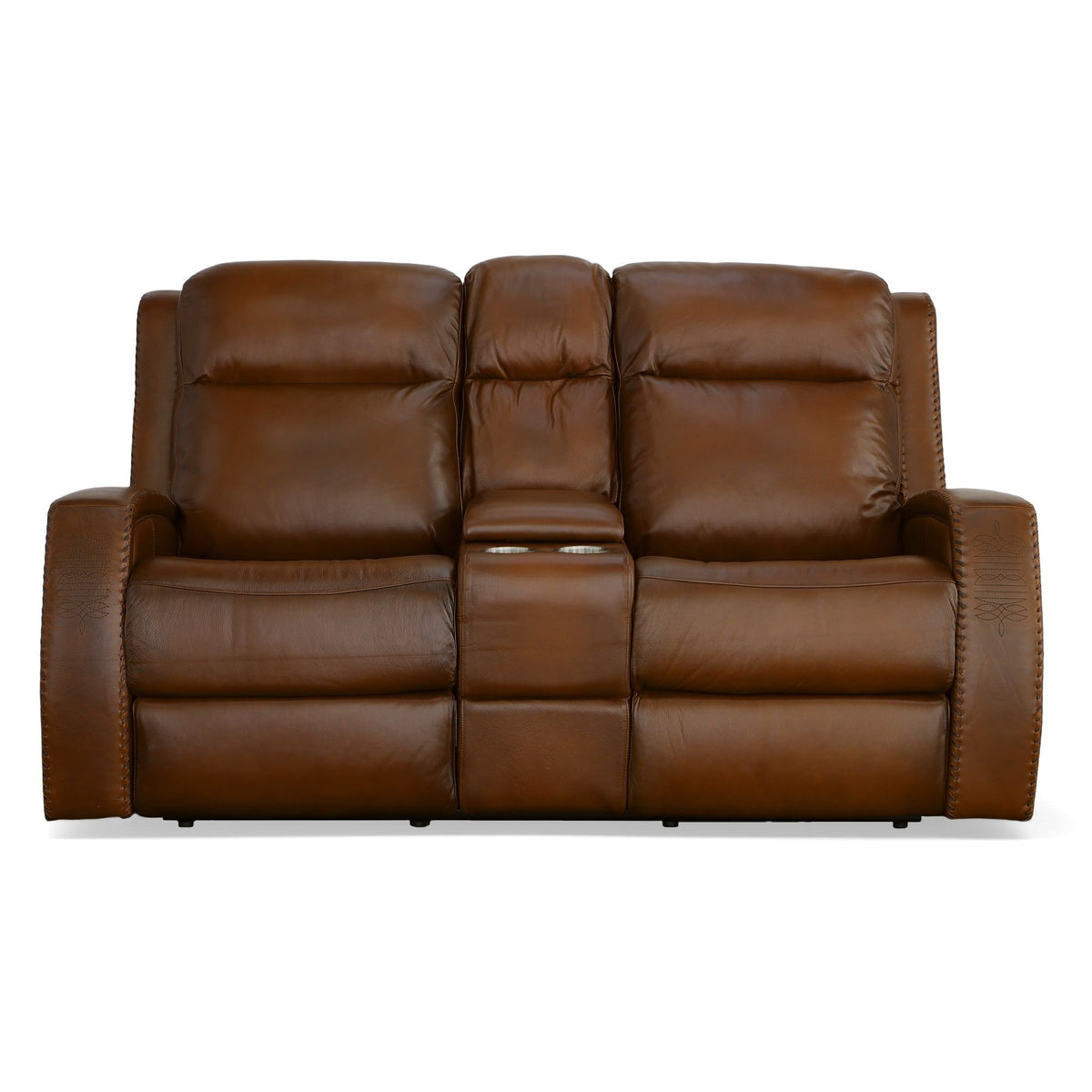 Mustang Power Loveseat With Console With Power Headrest - Rust | Flexsteel