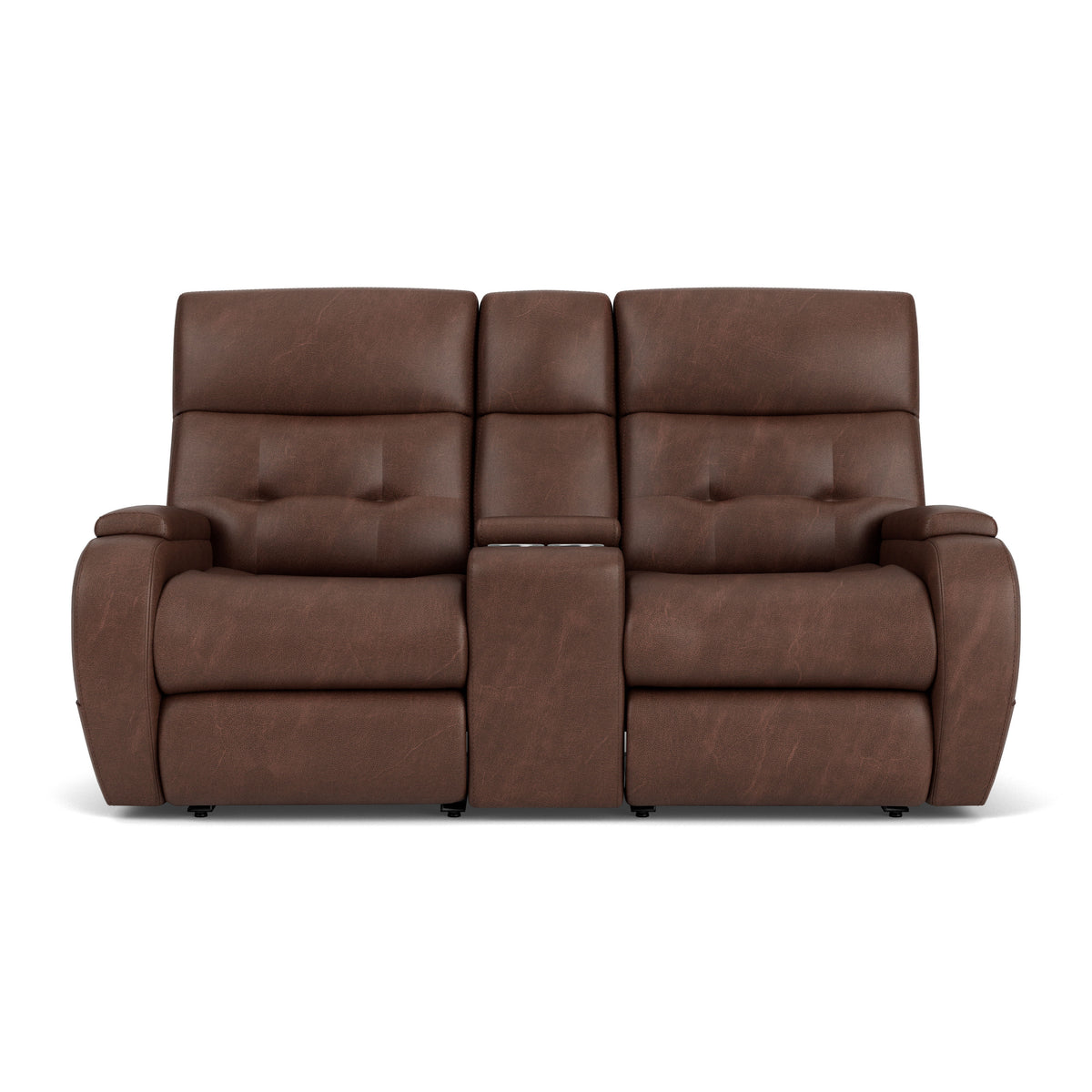 Strait Leather Power Reclining Loveseat With Console & Power Headrests | Flexsteel