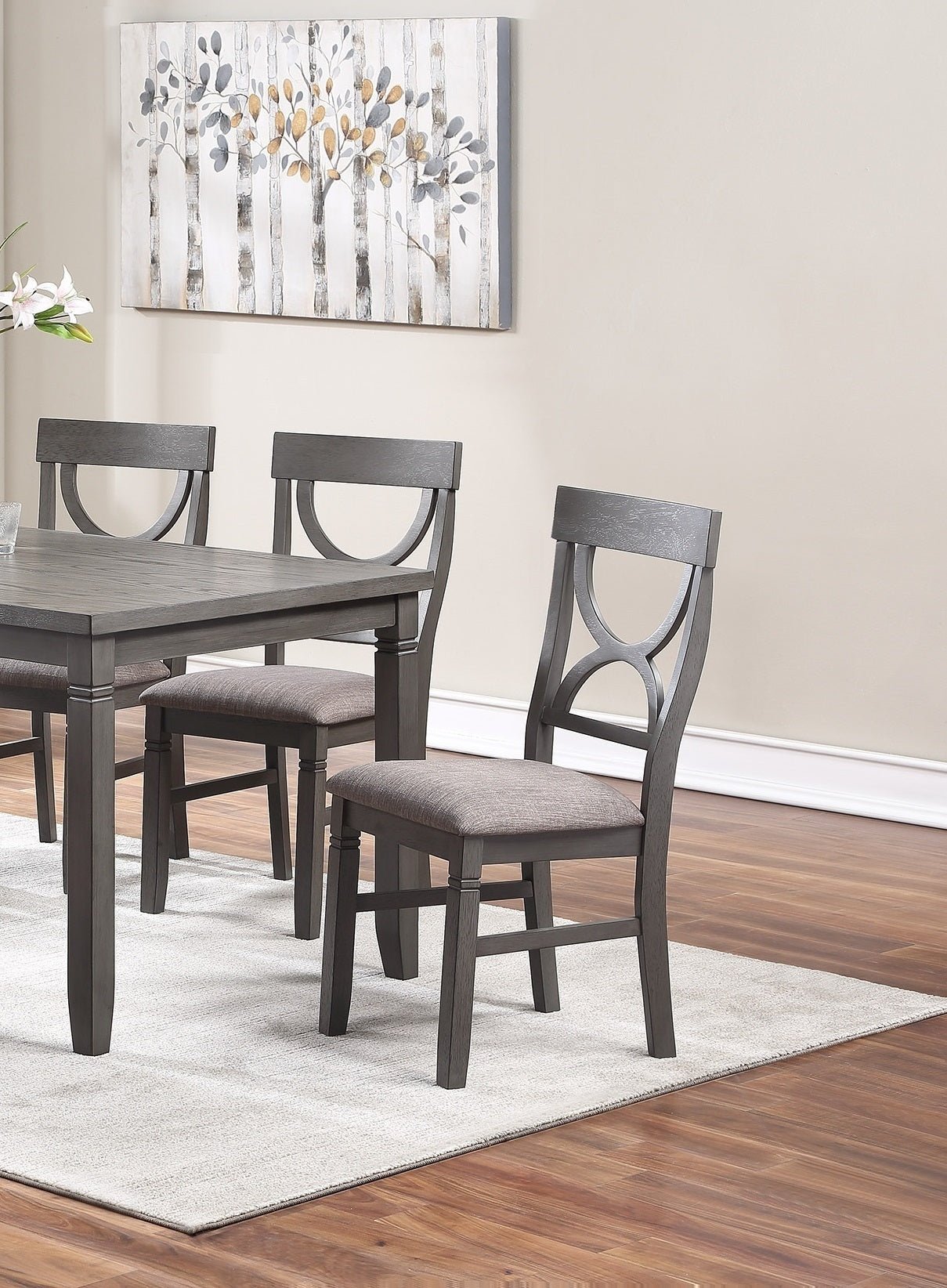 Dining Room Furniture 6pc Set Rectangle Table 4x Side Chairs and A Bench Grey Finish MDF Rubberwood | Home Elegance USA