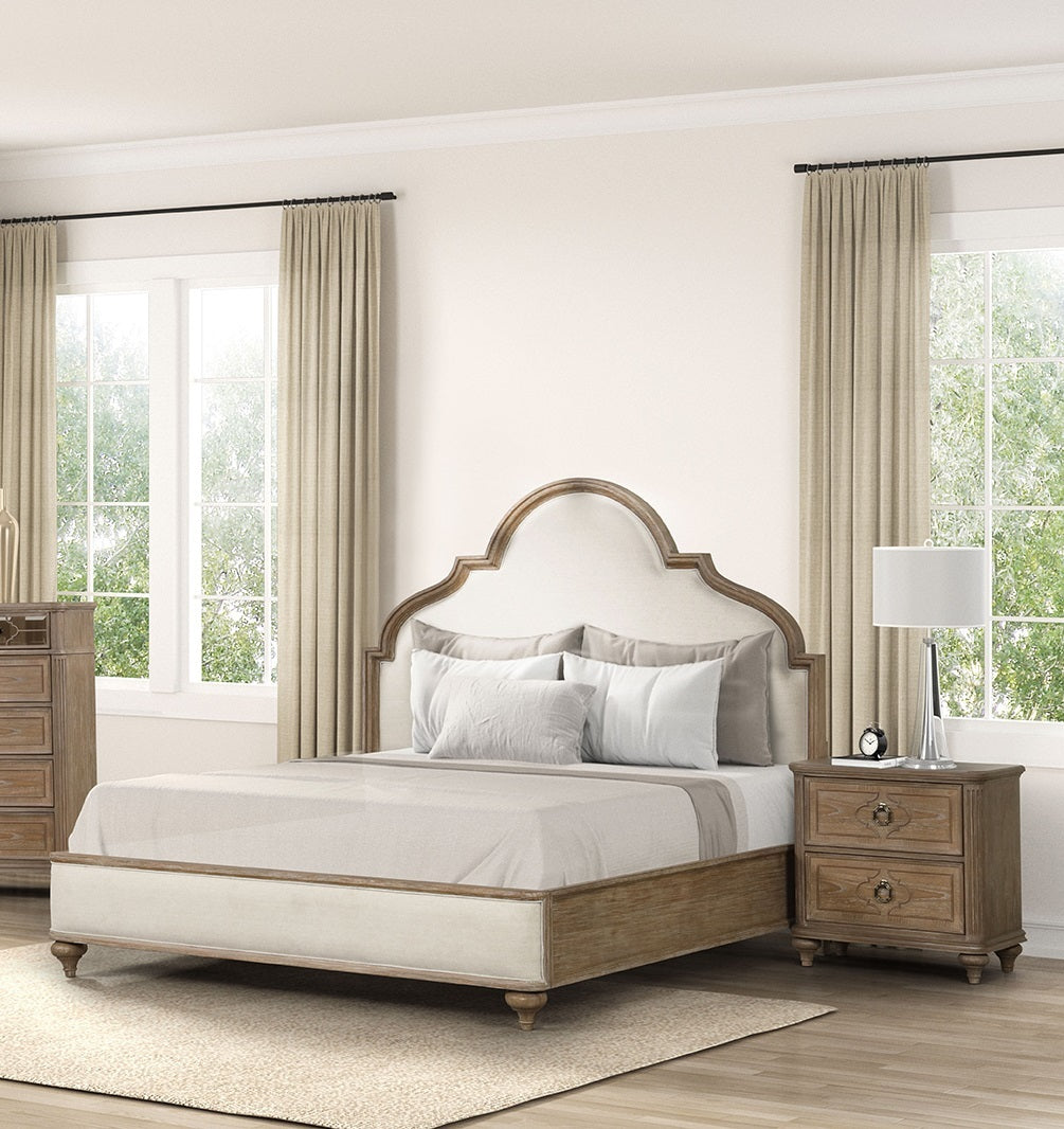 Rustic Oak 3pc Eastern King Size Bed 2x Nightstands w USB Solid wood Unique Legs Bedroom Furniture Traditional Look Upholstered Bedframe