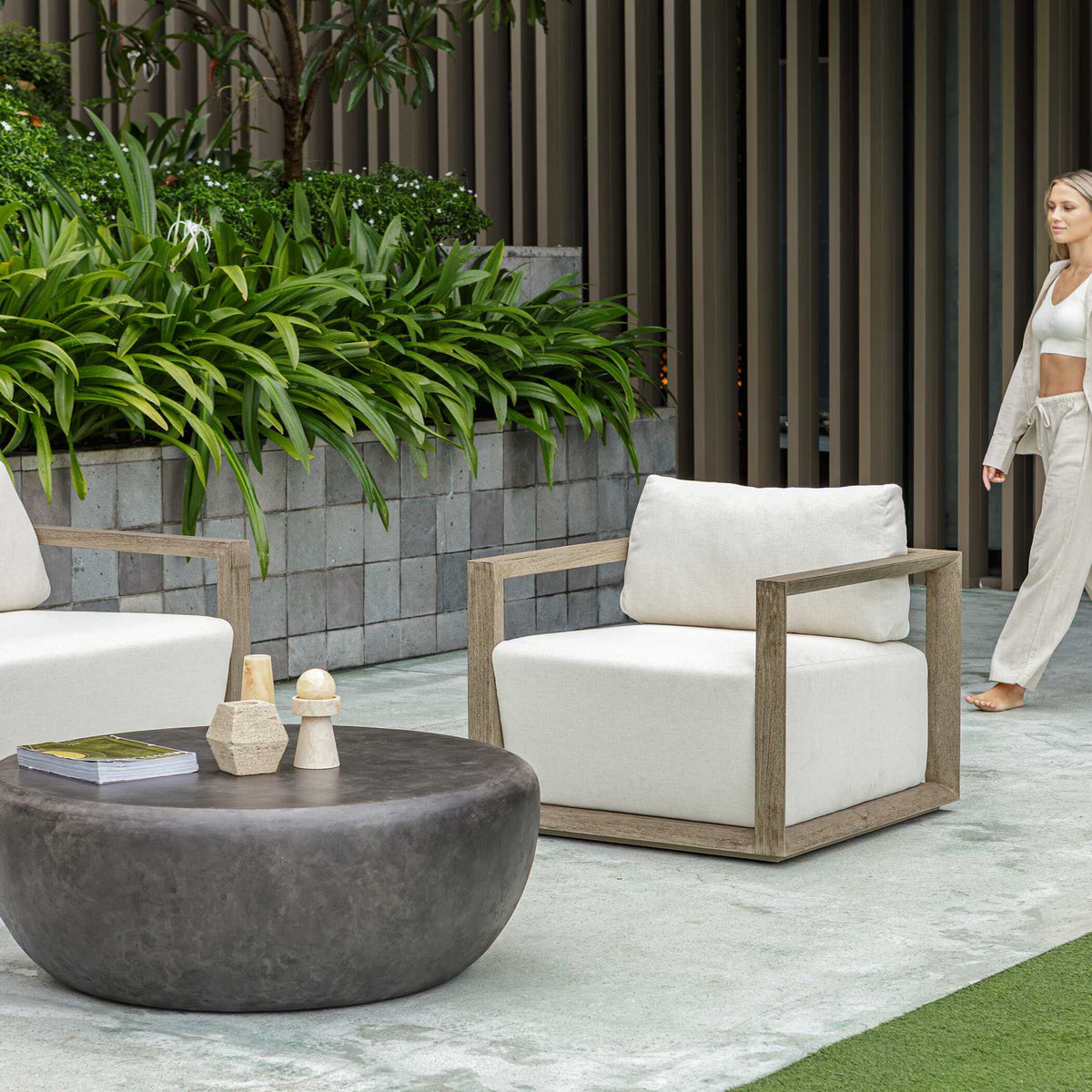 Remsen Outdoor Lounge Chair - Dark Gray / White by Uttermost - View 3