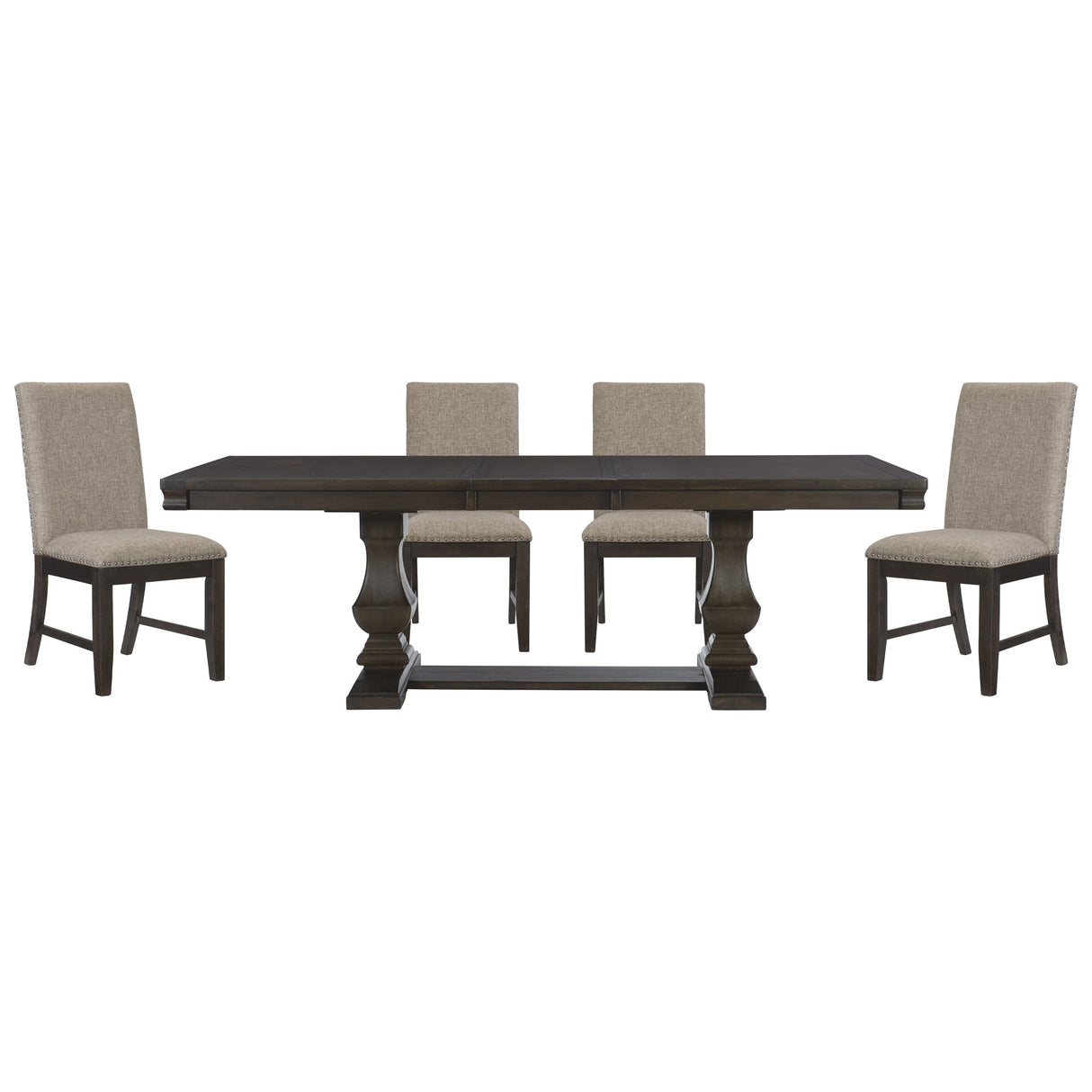 5pc Dining Set Traditional Style Dining Table Double Pedestal Base and Upholstered Beige Side Chairs Dining Wooden Furniture - sold by Home Elegance USA