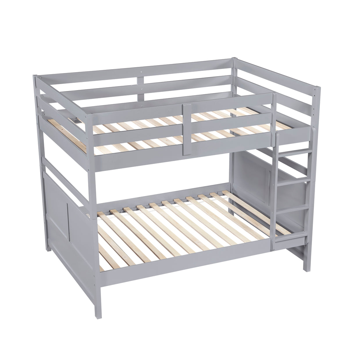 Bunk Bed Full Over Full Gray Finish Sturdy Wood Frame Guard Rails Youth Bedroom Furniture 1pc - sold by Home Elegance USA