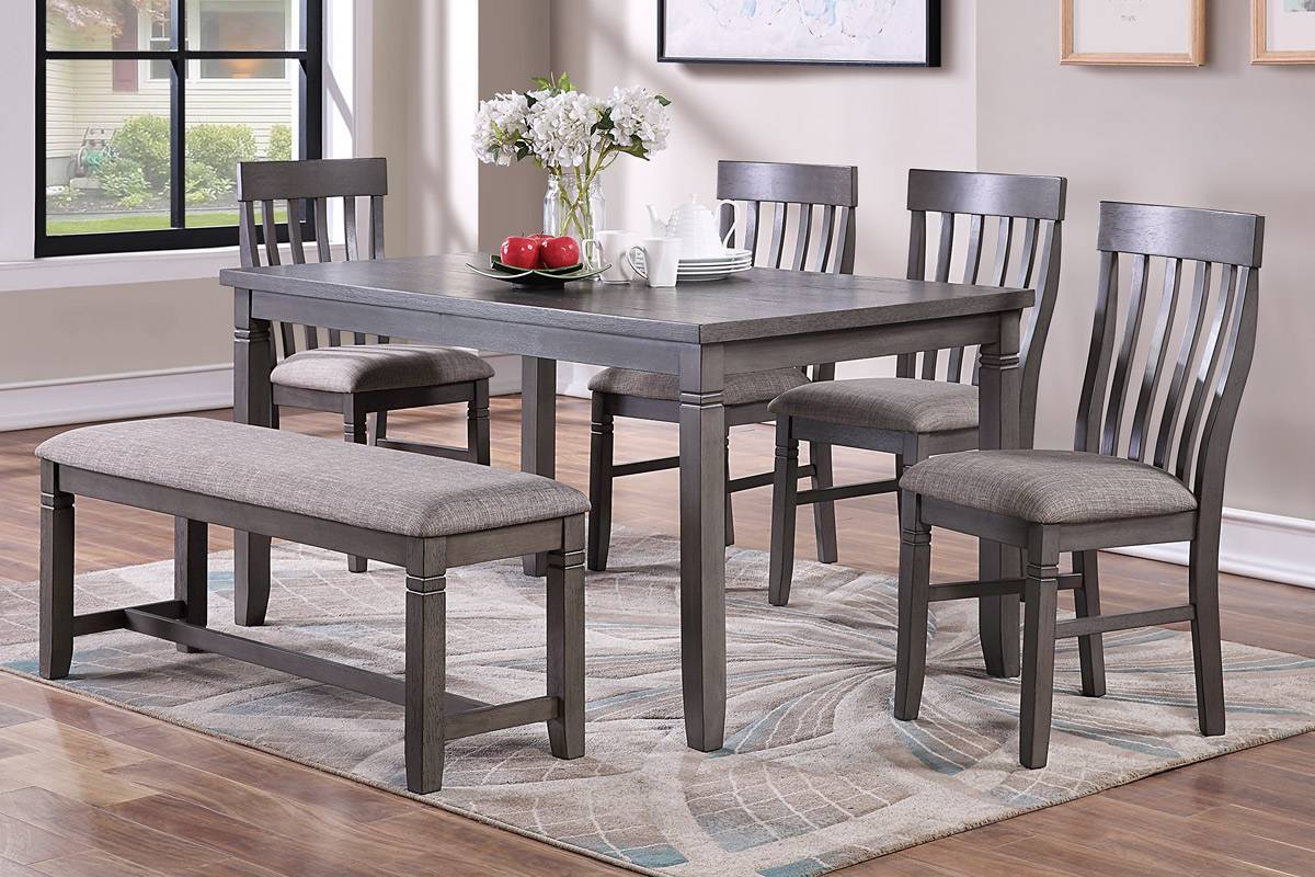Dining Room Furniture Simple 6pc Set Dining Table 4x Side Chairs and A Bench Solid wood and veneers | Home Elegance USA
