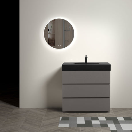 Alice 36" Gray Bathroom Vanity with Sink, Large Storage Freestanding Bathroom Vanity for Modern Bathroom, One - Piece Black Sink Basin without Drain and Faucet | Home Elegance USA