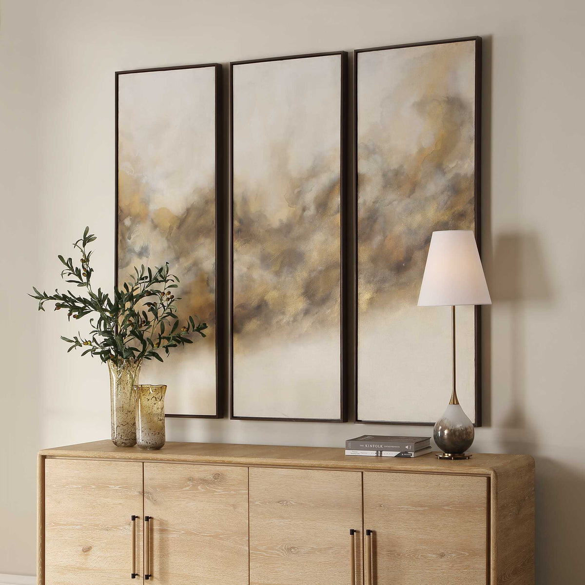 Smoke Break Hand Painted Modern Art (Set of 3) Black / Gray / Orange / Woodtone / Yellow - Light Brown / Beige by Uttermost - View 3