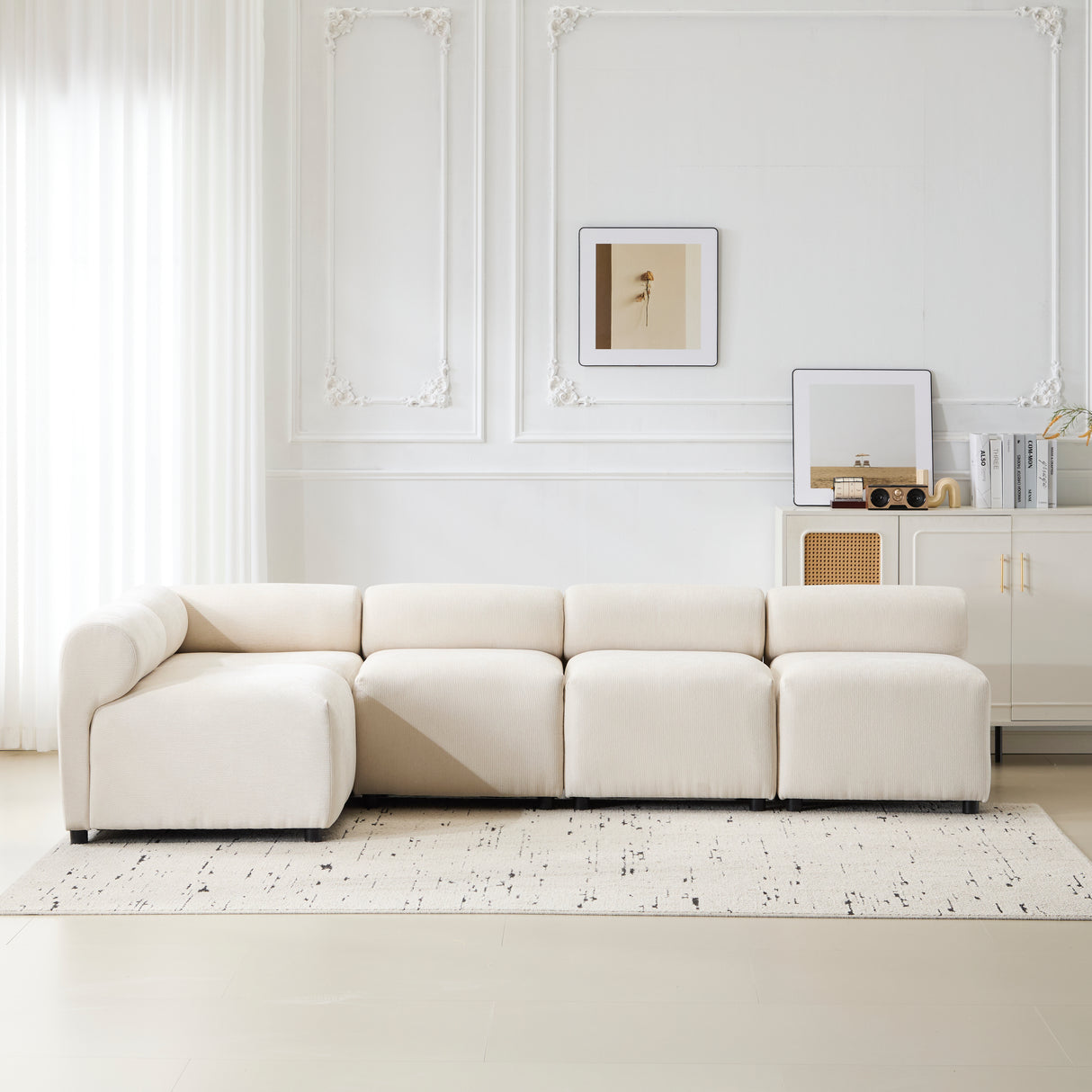 Evelyn 109 in.5-Piece L Shaped Modular Free Combination Sectional Chenille Sofa Couch for Living Rooms