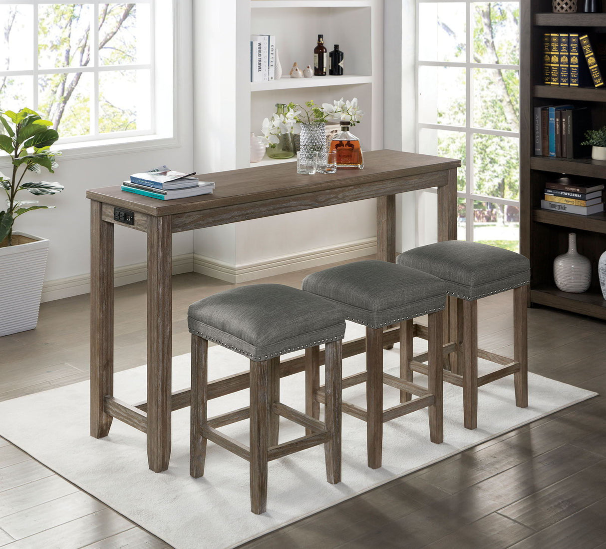 Caerleon - 4 Piece Counter Ht. Table Set - Wire - Brushed Gray / Gray | Home Elegance USA