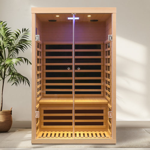 Two person hemlock sauna far-infrared sauna room (back)