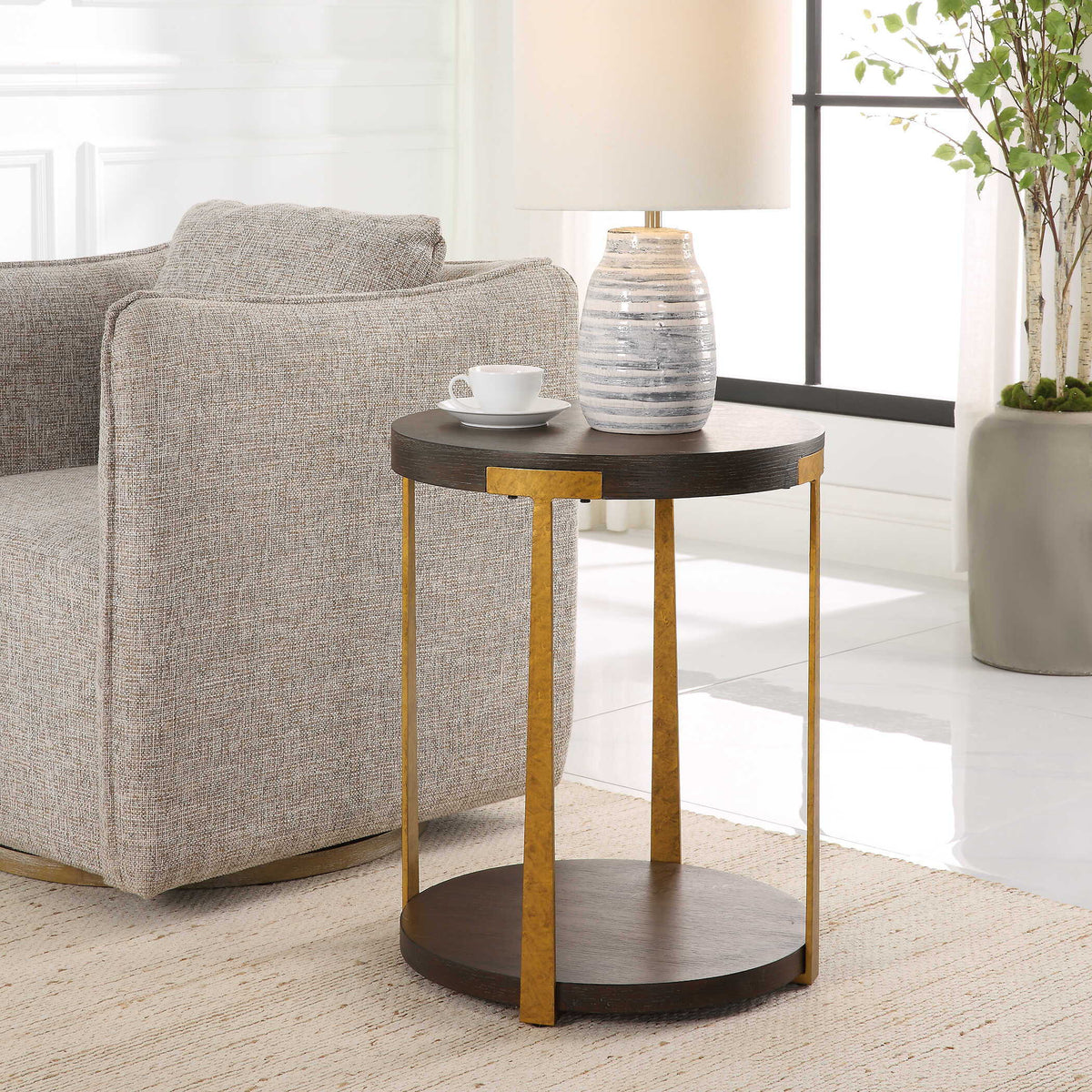 Palisade Round Wood Side Table - Dark Brown by Uttermost - View 2