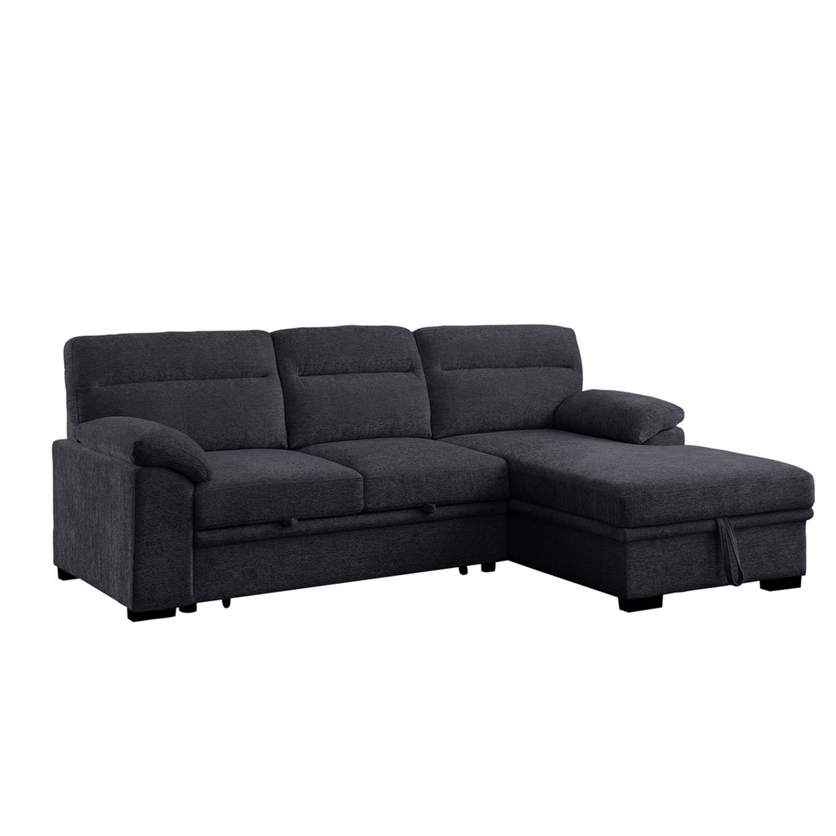 Chenille Fabric Sleeper Sectional Sofa with Right-Facing Chaise, Dark Gray