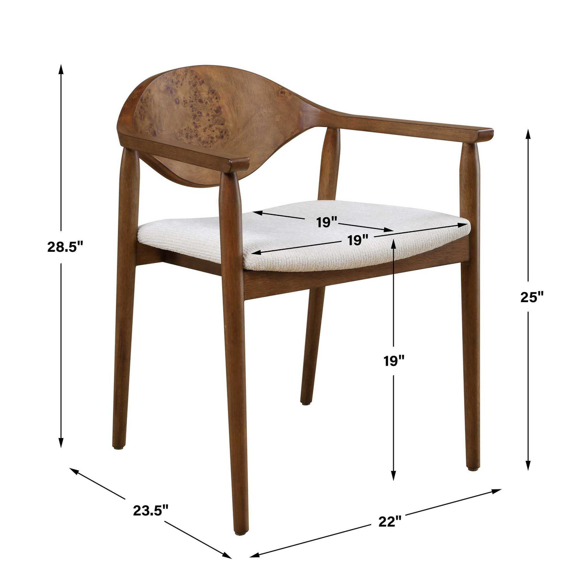 Augusta Burl Dining Chair Brown,White - Dark Brown by Uttermost - View 3