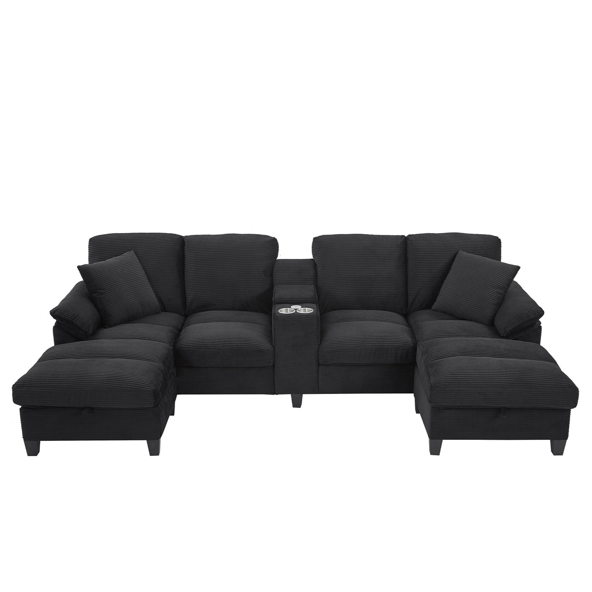 Modern U-shaped Sectional Sofa with Storage Ottomans, Corduroy Upholstered, Black, 116.9' L