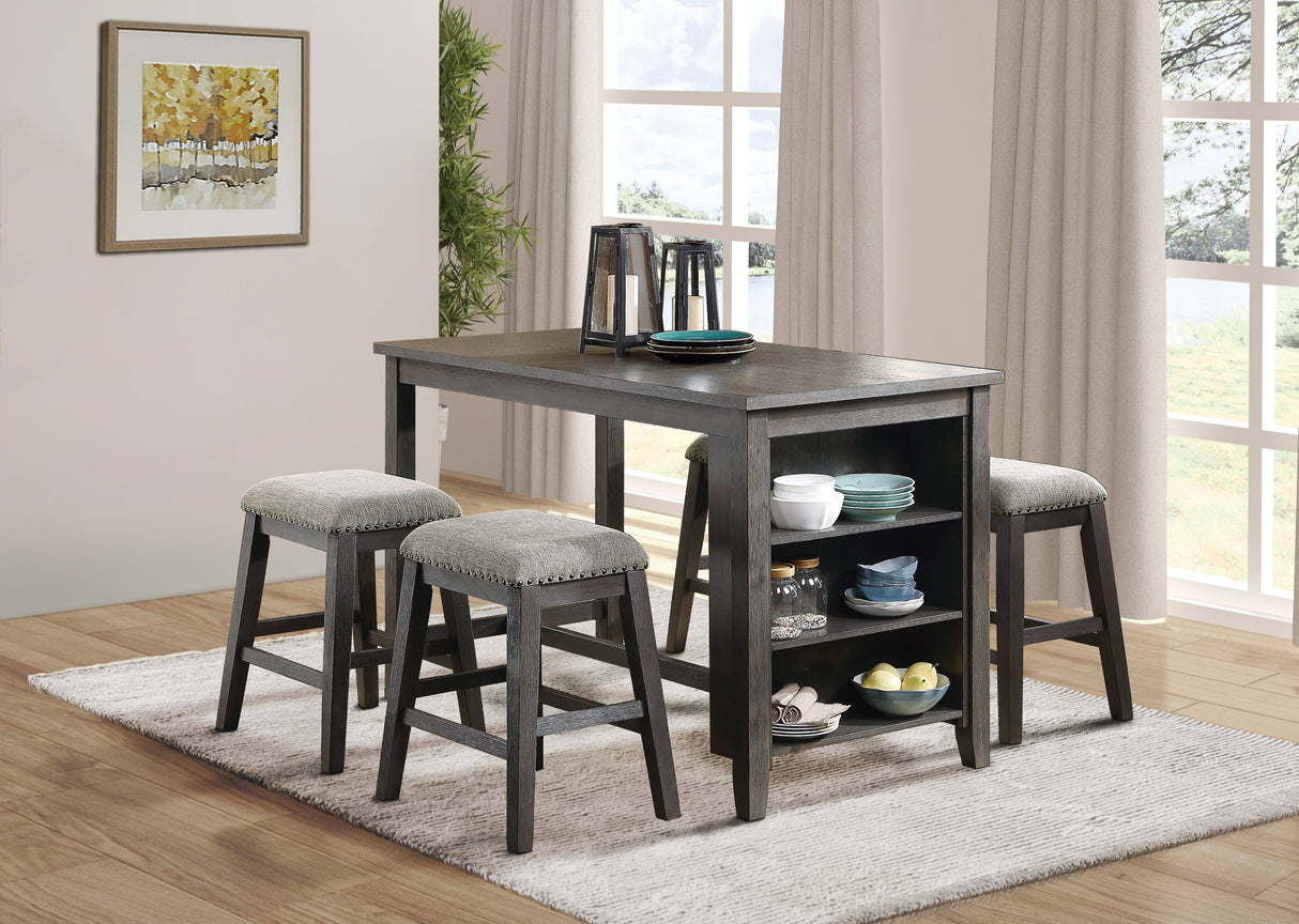 Gray Finish 5pc Counter Height Set Multifunctional Counter Height Table with 4 Stools Gray Chenille Upholstery Nailhead Trim Dining Room Furniture - sold by Home Elegance USA