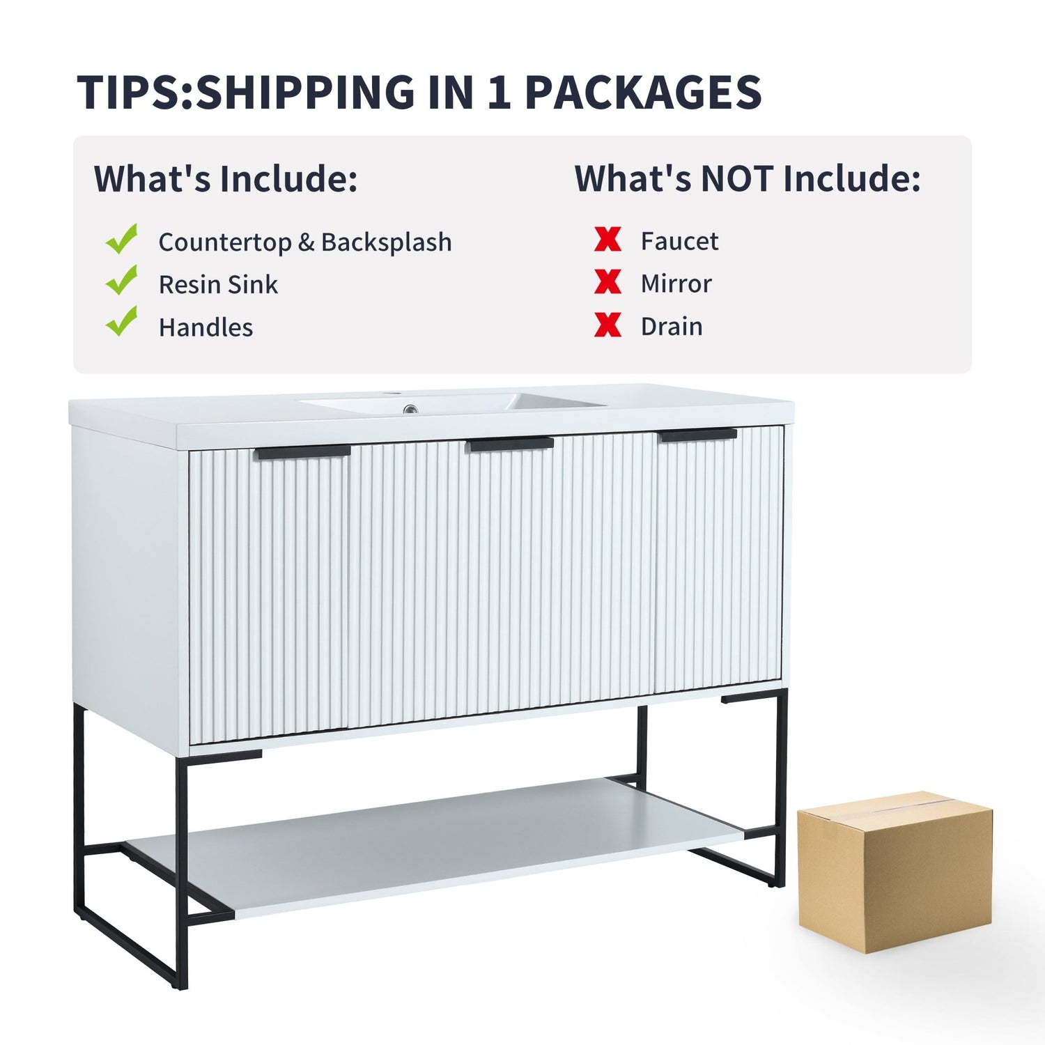 48 Inch Freestanding Bathroom Vanity With Resin Basin,48x18 - BVA01148WH | Home Elegance USA