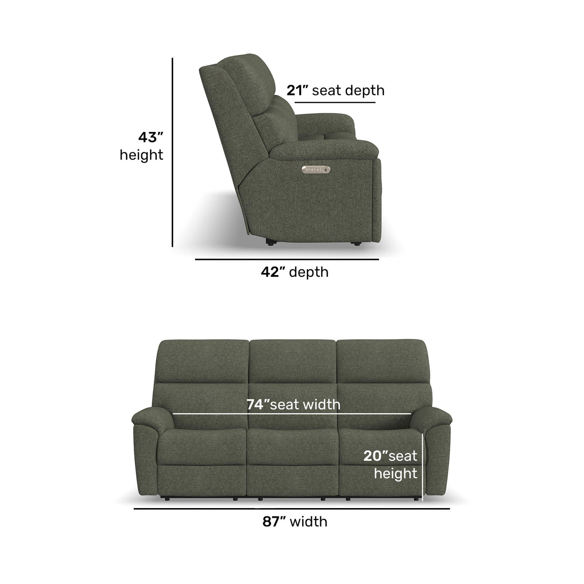 Porter Transitional Power Reclining Sofa With Console & Power Headrests & Lumbar | Flexsteel
