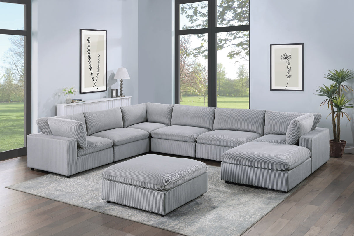 Dark Gray Color 8pc Modular Sectional Set Corduroy Upholstery Couch 3x Corner wedge 3x Armless Chairs 2x Ottomans Living Room Furniture