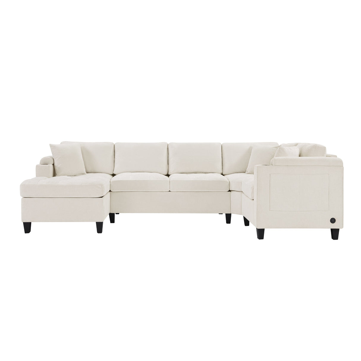 Modern U-shaped Sectional Sofa 115.7' with Built-in Cup Holders, Storage, USB Ports in Beige Chenille Fabric - sold by Home Elegance USA
