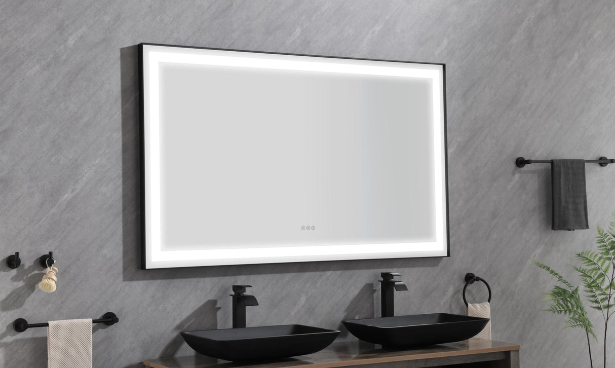 96in. W x36 in. H Framed LED Single Bathroom Vanity Mirror in Polished Crystal Bathroom Vanity LED Mirror with 3 Color Lights Mirror for Bathroom Wall | Home Elegance USA