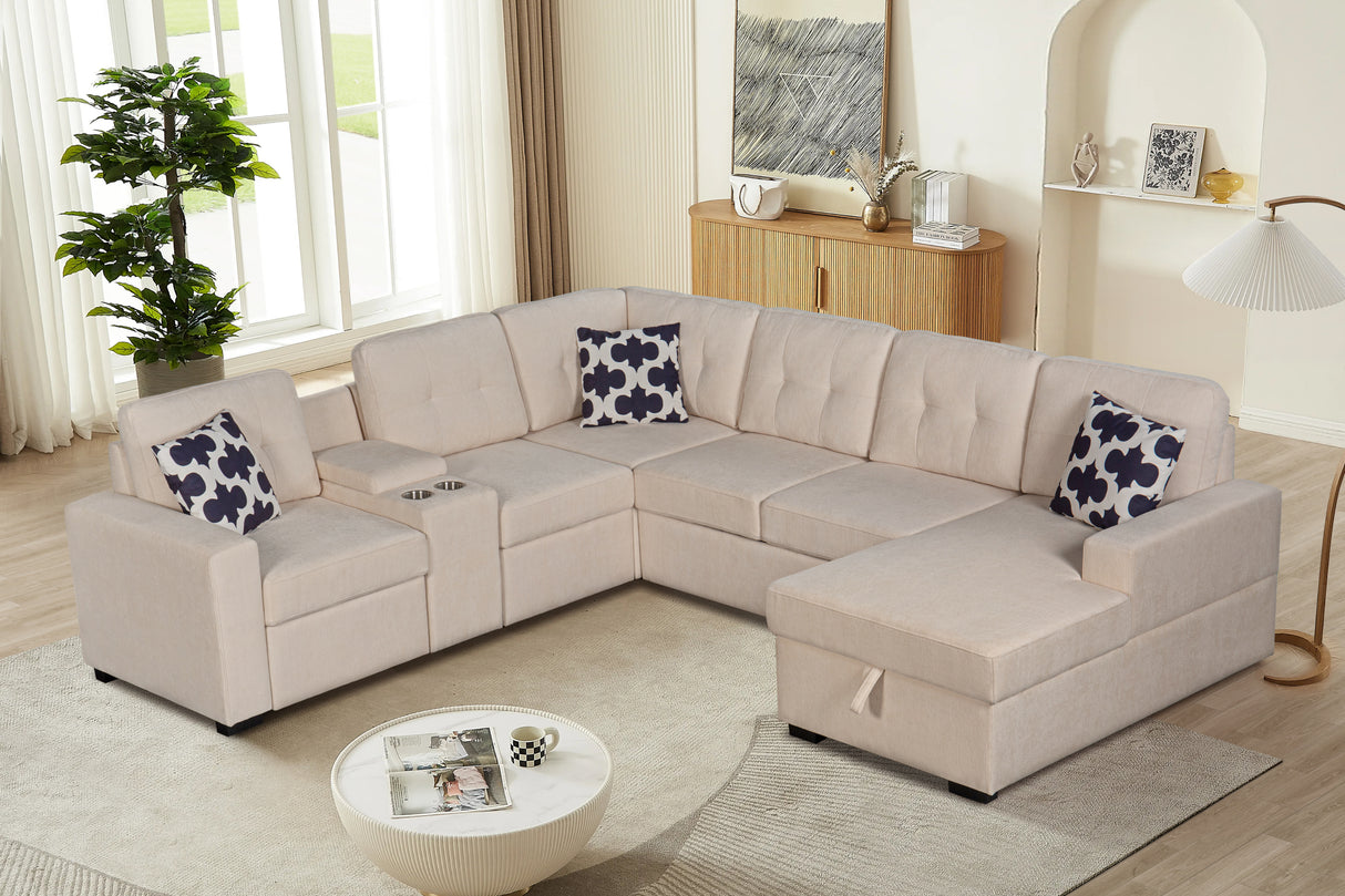 Multifunctional Modular L - Shaped Sectional Sofa with Built - in Cup Holders, Hidden Storage Compartments and Convertible Seating Design