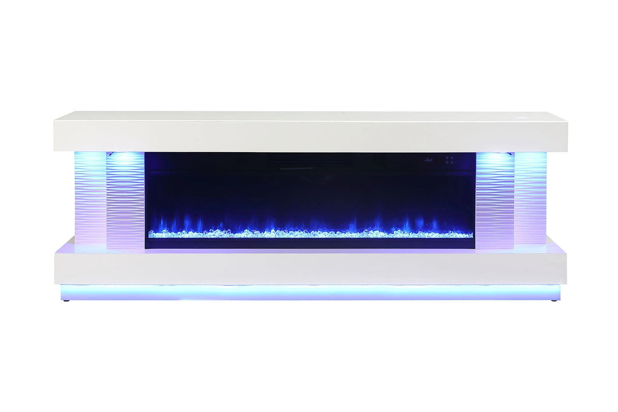 Contemporary Style TV Stand Electric Fire Place w/ Heater Included Fahrenheit & Celsius Display White Finish Primary Living Room - sold by Home Elegance USA