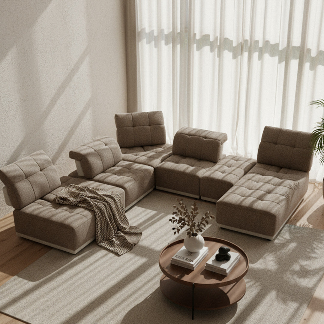 Ekron - Modern Brown & Beige Fabric Modular Sectional Sofa - View Image 1