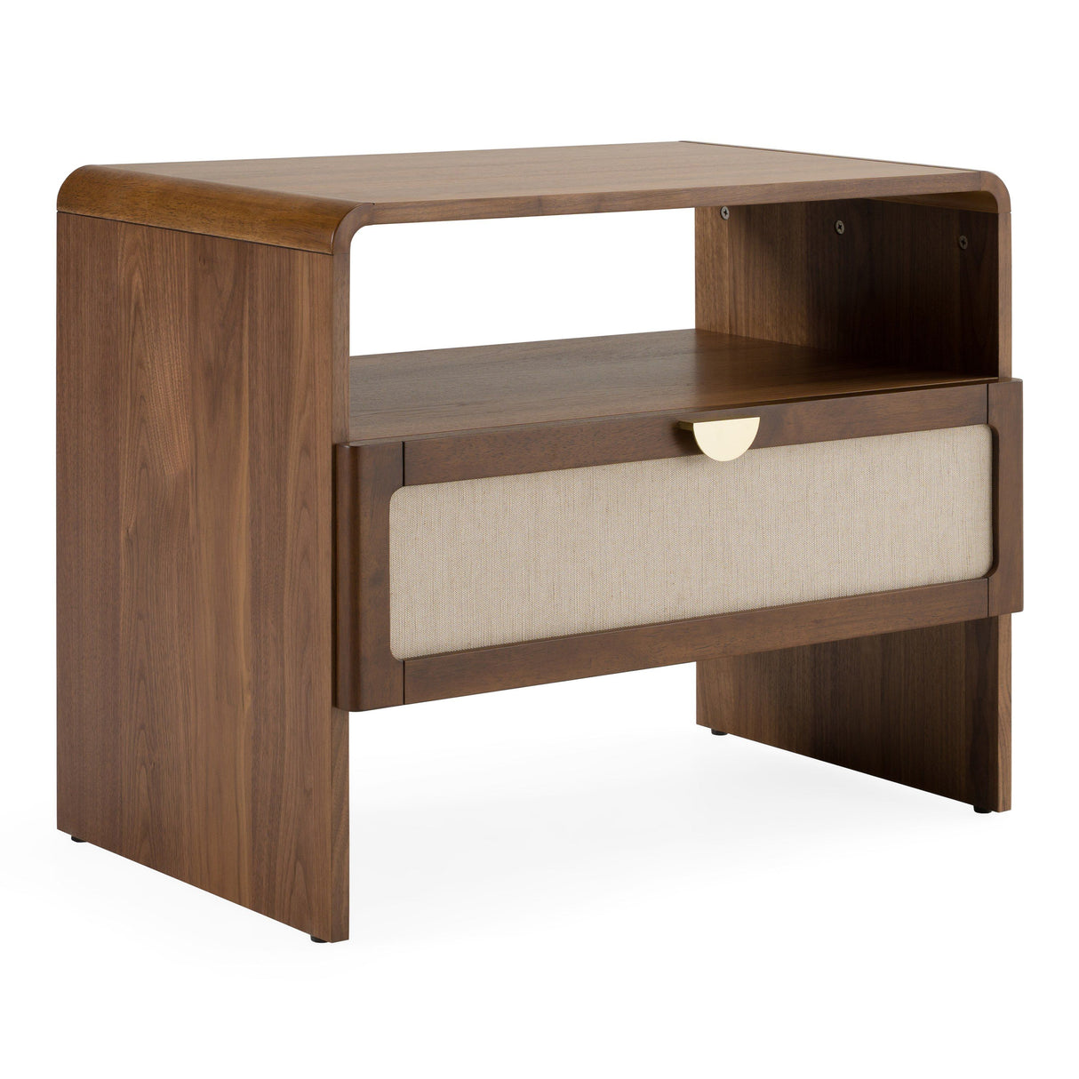 Eastern King Emilio - Modern Beige Fabric + Burlap + Walnut 4-Piece Bedroom Set