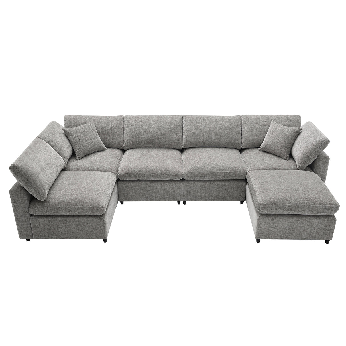 Modern Modular Cloud Sofa Bed with Ottoman, Convertible U Shaped Sleeper, Chenille, 130*65 Inches