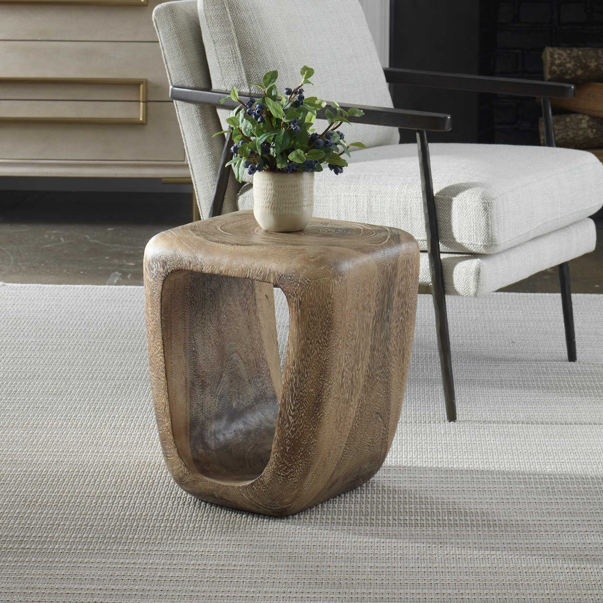 Loophole Bleached Wash Accent Stool - Dark Brown by Uttermost - View 6