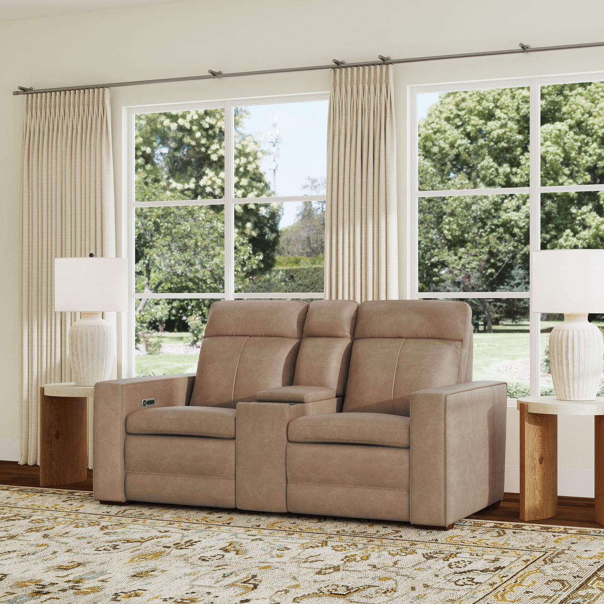 Dutch Power Reclining Loveseat With Console, Power Headrest & Lumbar - Light Brown | Flexsteel
