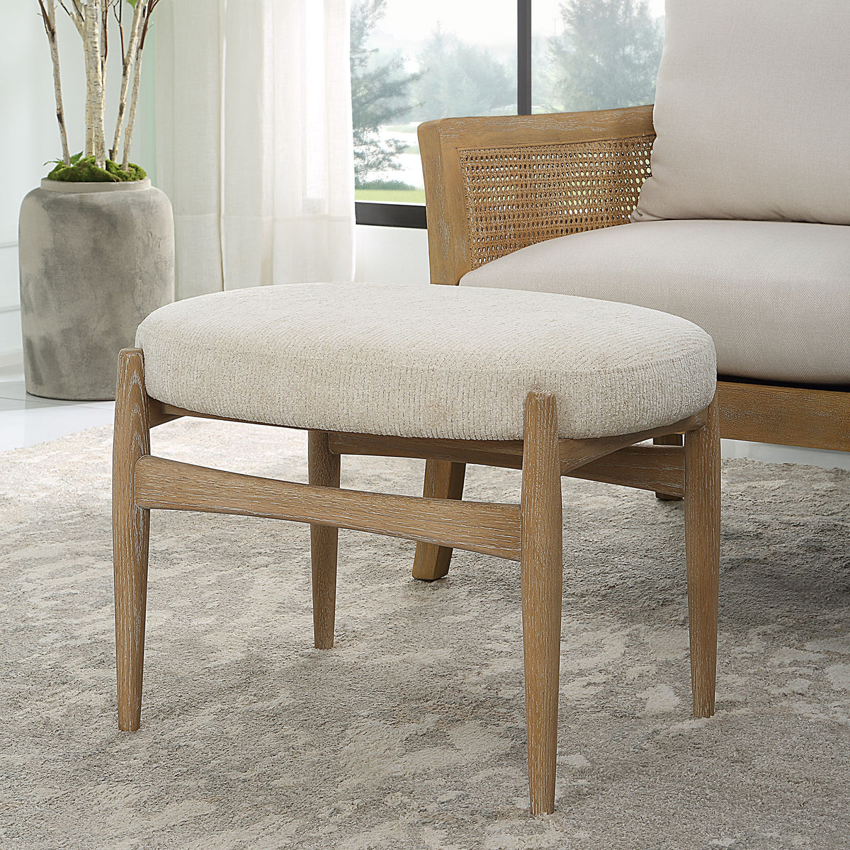 Acrobat Off-White Small Bench - Light Brown / White by Uttermost - View 2