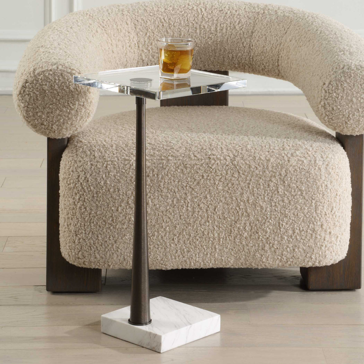 Pelton Marble Glass Drink Table Bronze / White - Dark Brown / White by Uttermost - View 2