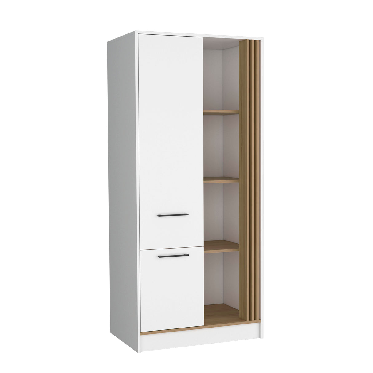 Armoire 70.8' H, 1 Door, 1 Drawer, 4 Shelves, White/Natural Oak - Bedroom - sold by Home Elegance USA