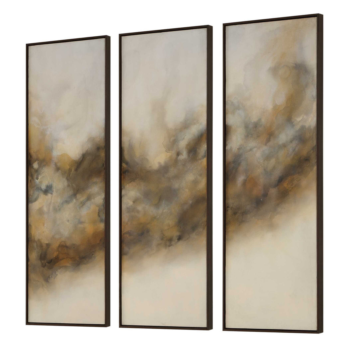 Smoke Break Hand Painted Modern Art (Set of 3) Black / Gray / Orange / Woodtone / Yellow - Light Brown / Beige by Uttermost - View 4