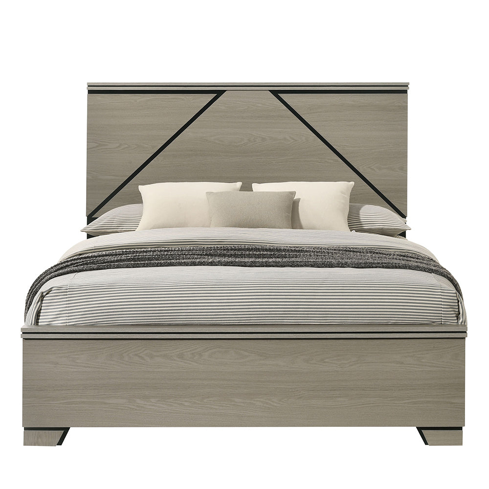 Modern Design Queen Size Bed with LED Light Headboard Wooden Bedroom Furniture Gray Finish, Bed in a Box