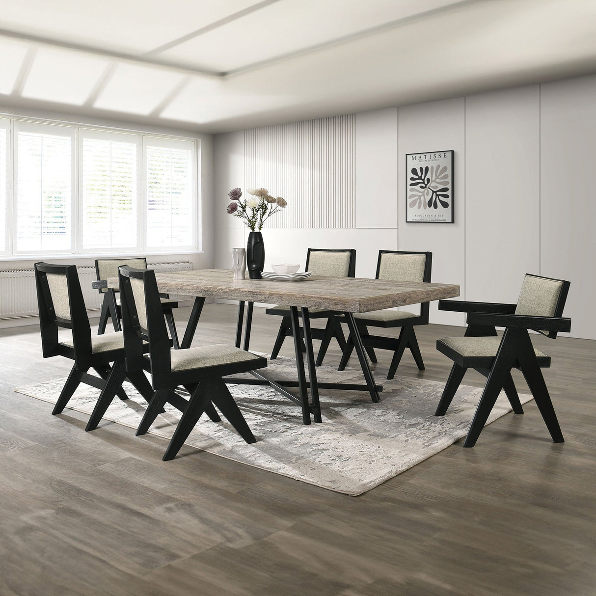 Contemporary 7pc Black Dining Set Rubber wood Dining Table w 2x Arm Chairs And 4x Side Chairs - sold by Home Elegance USA