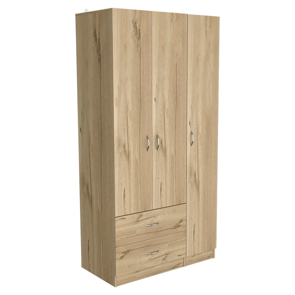 Three Door Armoire Clark, Bedroom, Light Oak / Black - sold by Home Elegance USA