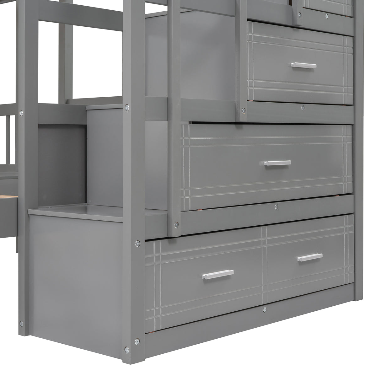 Full Over Twin & Twin Bunk Bed, Wood Triple Bunk Bed with Drawers and Guardrails (Gray) - sold by Home Elegance USA