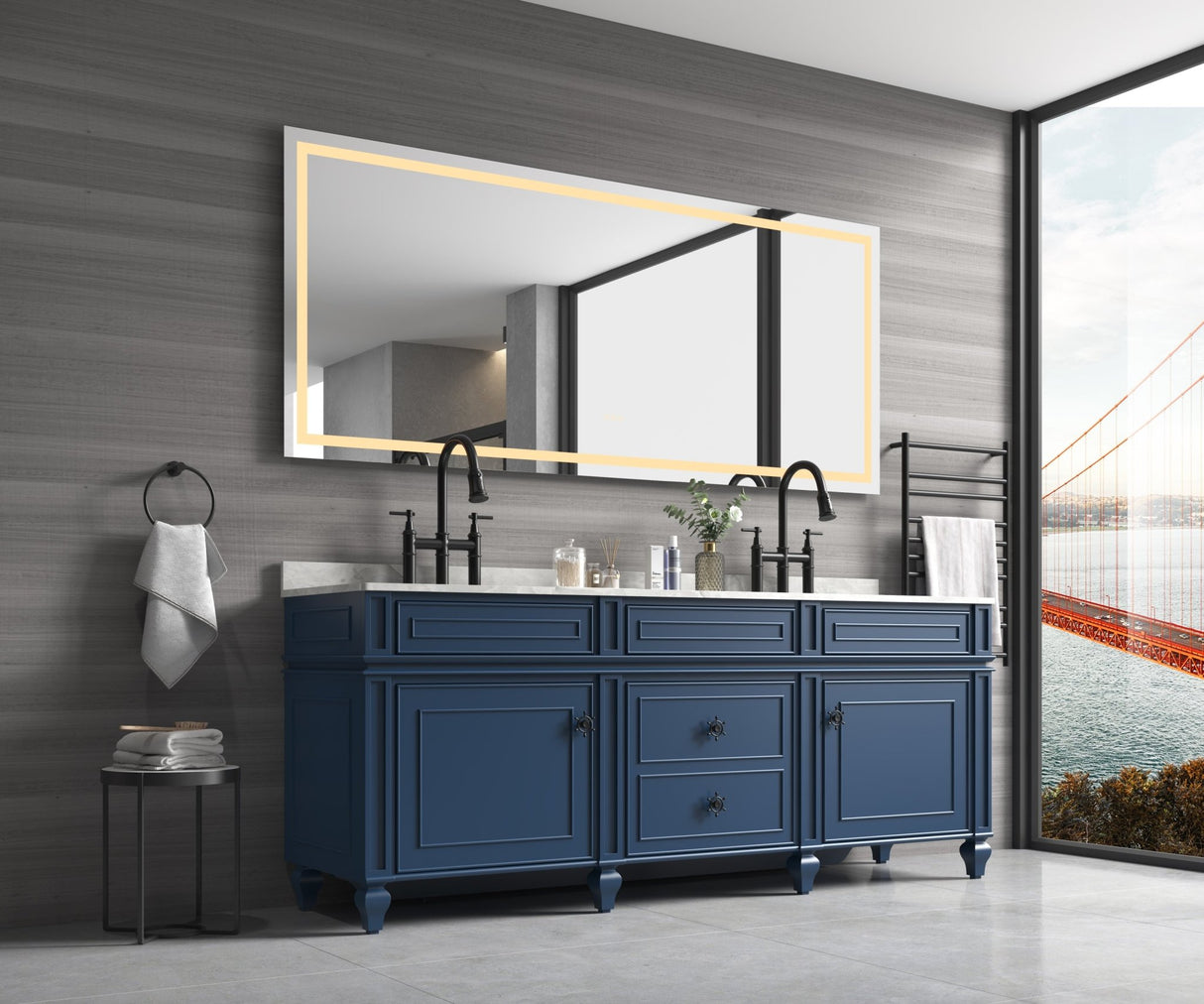 84*48 LED Lighted Bathroom Wall Mounted Mirror with High Lumen+Anti - Fog Separately Control bedroom full - length mirror bathroom led mirror hair salon mirror | Home Elegance USA