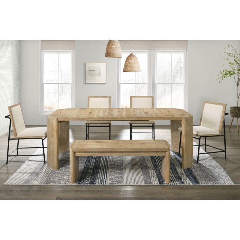 Contemporary Kepler Driftwood Dining Room 6Pc Set, Extension Leave Dining Table, 4 Side Chairs and Bench